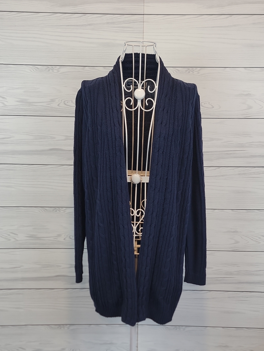 Karen Scott Navy Cable Knit Open-Front Cardigan NWT Womens Size M